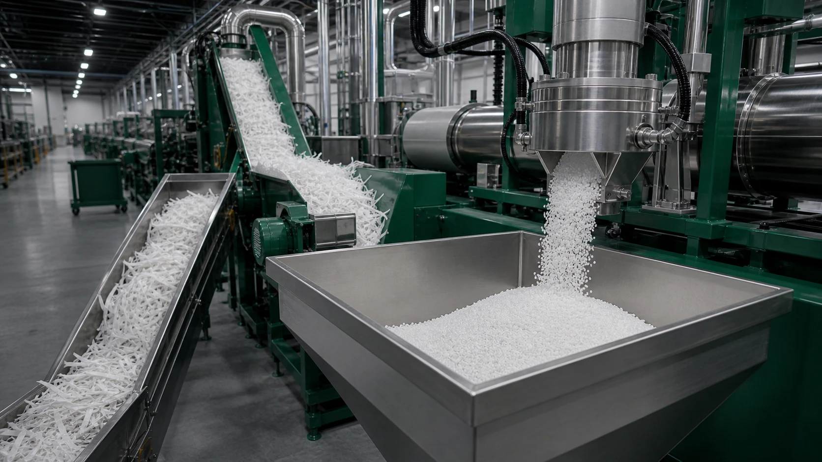 Clean polypropylene production scraps converted into reusable granules